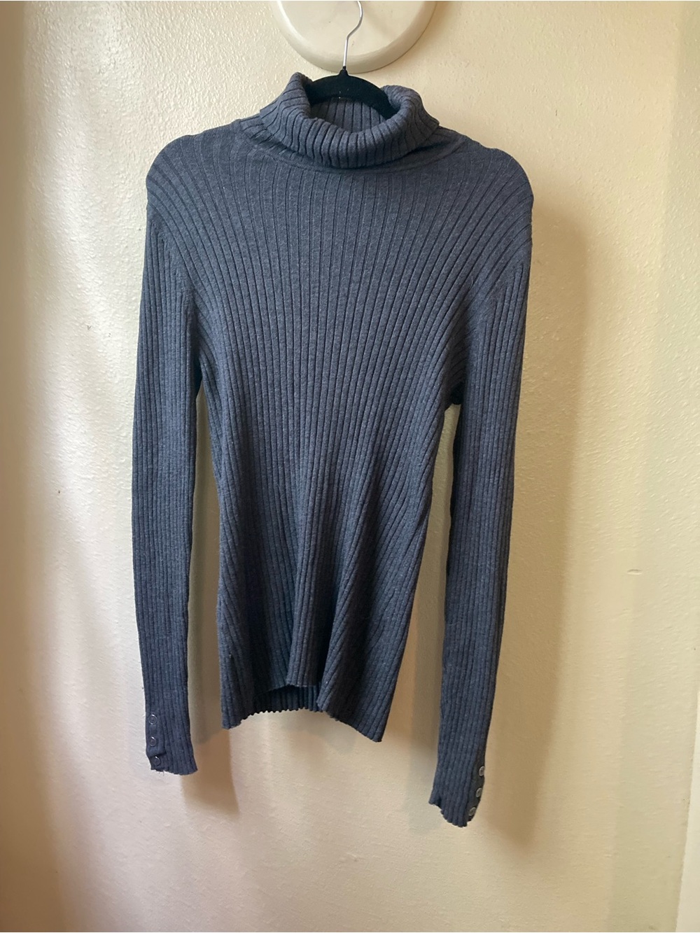 Charter Club Modal/Cotten Blend Ribbed Gray YK2 Turtleneck/Button Detail SizeXL